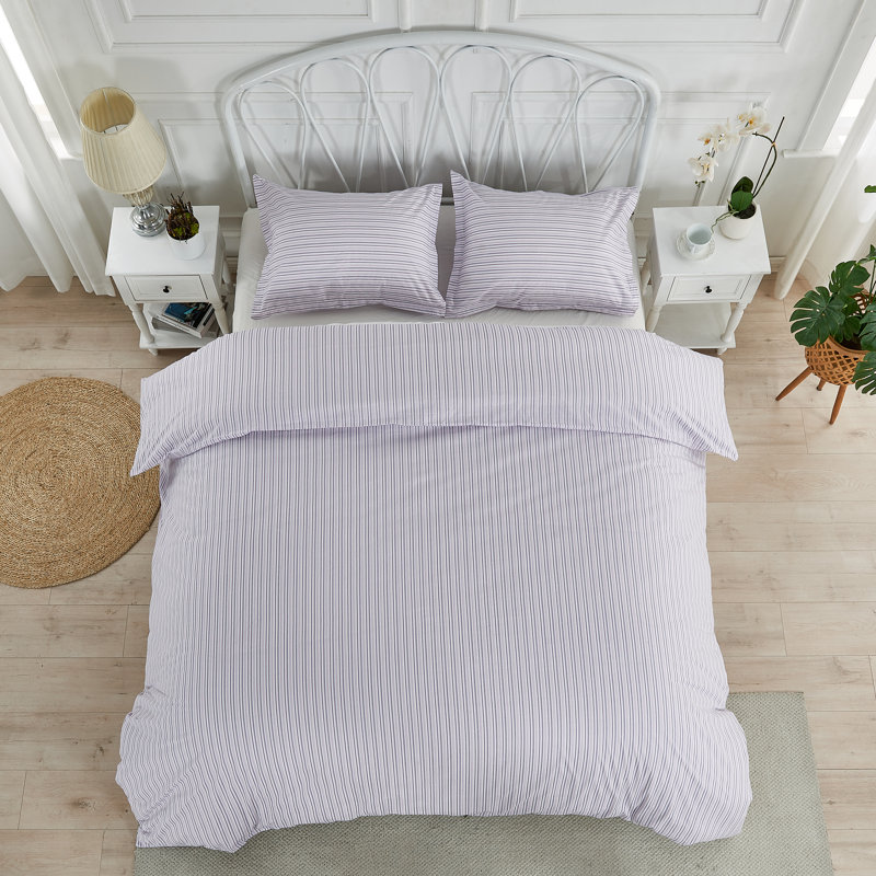 Ensemble de couette à rayures, Mauve, Grand lit