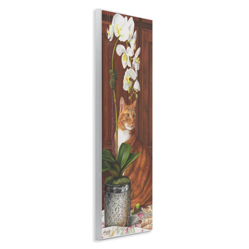 Chat et fleur d'orchidée, art mural par Mardell Schuster
