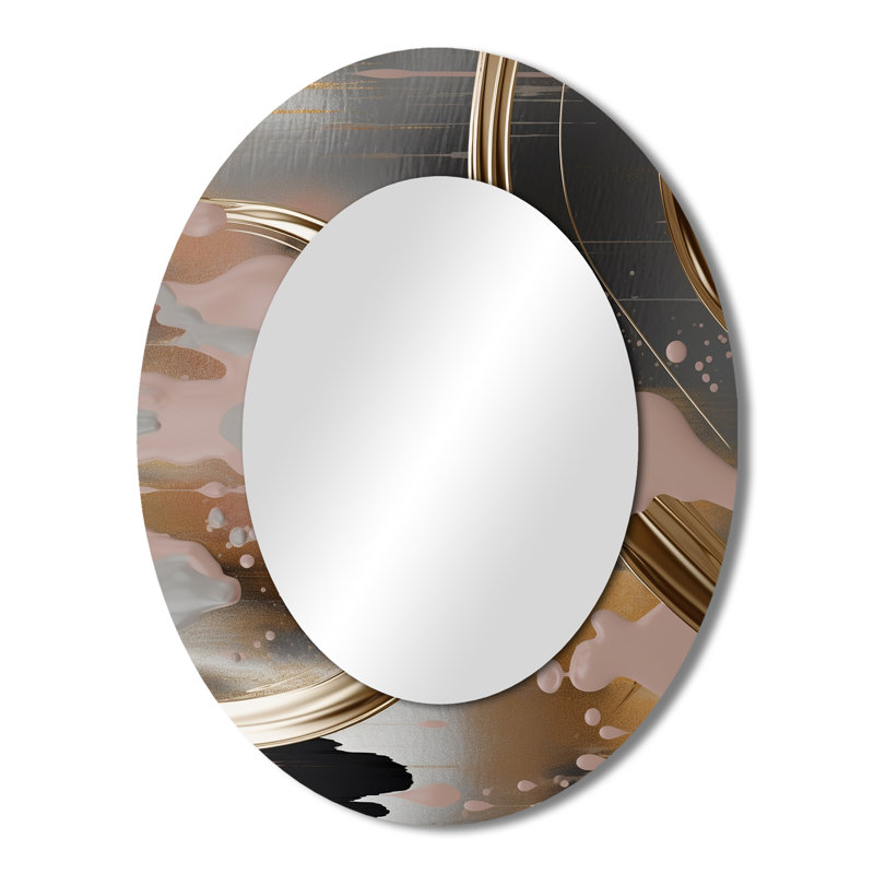 Abstract Golden And Pink Infinity Circles III - Modern Oval Wall Mirror, 43" x 33"