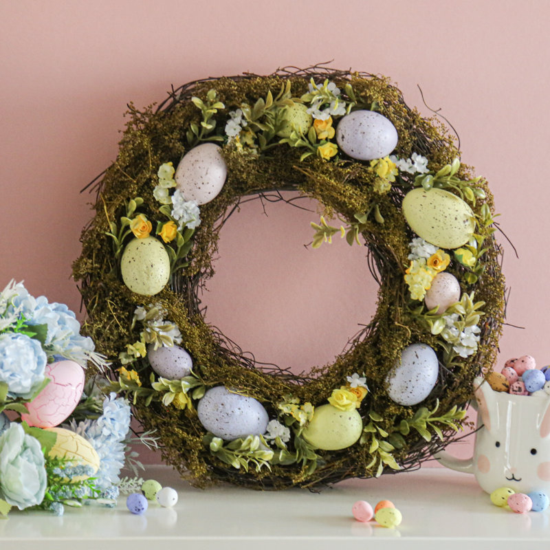 TRIXES Easter Wreath - Angelian - Seasonal Door Decoration with Pastel Eggs and Spring Florals