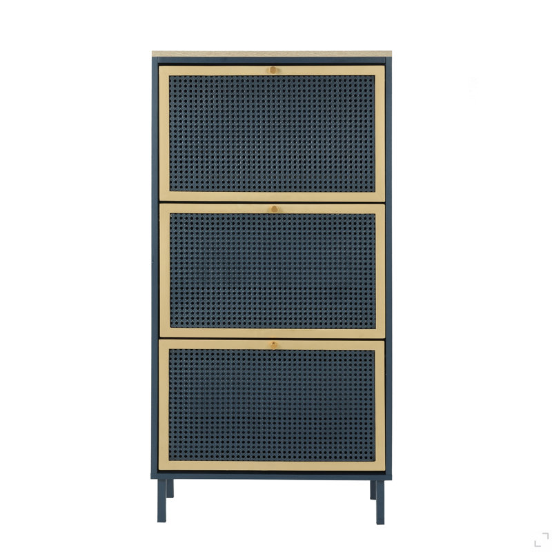 Range-chaussures 3 portes en métal, armoire de rangement pour chaussures autoportante moderne, rotin en métal, pour vestibule