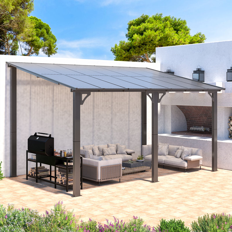 Aluminum Pergola with Canopy, 426.72cm x 243.84cm, Black