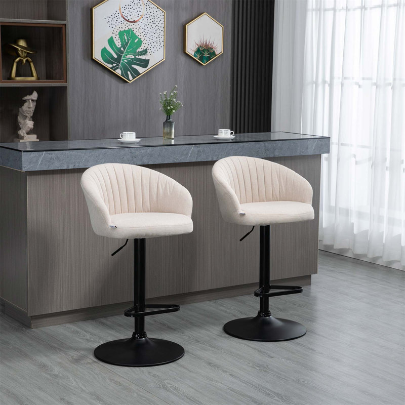 Ensemble de 2 tabourets de bar réglables pivotants, tissu tactile de lin