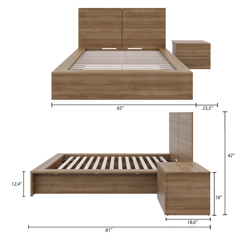 Antonnio 2 Piece Bedroom Set with Bed and Nightstand, Brown, King