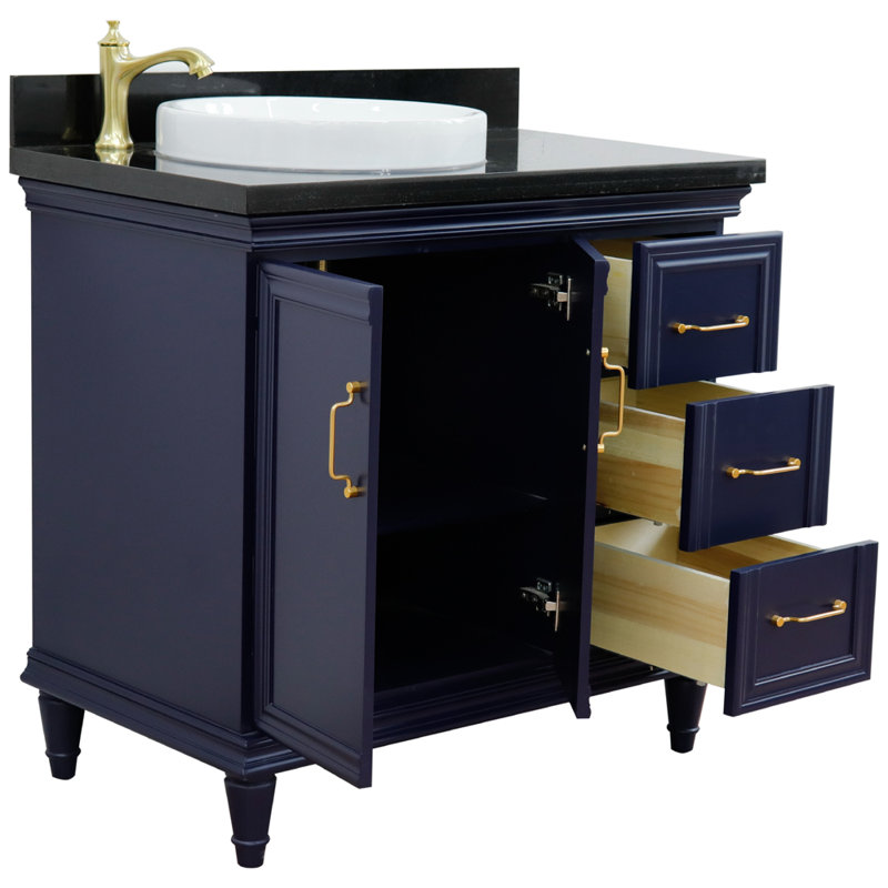 Leytonstone 37'' Single Bathroom Vanity with Top, Blue, Black Galaxy Granite