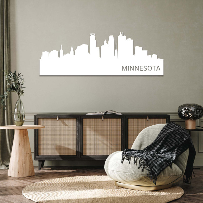 Minnesota Skyline, art mural en métal - paysage urbain, art mural - architecture urbaine du Minnesota, sculpture - suspension murale industrielle moderne - décor inspiré de la ville de voyage - décoration de salon de bureau à domicile - pièce d'art 