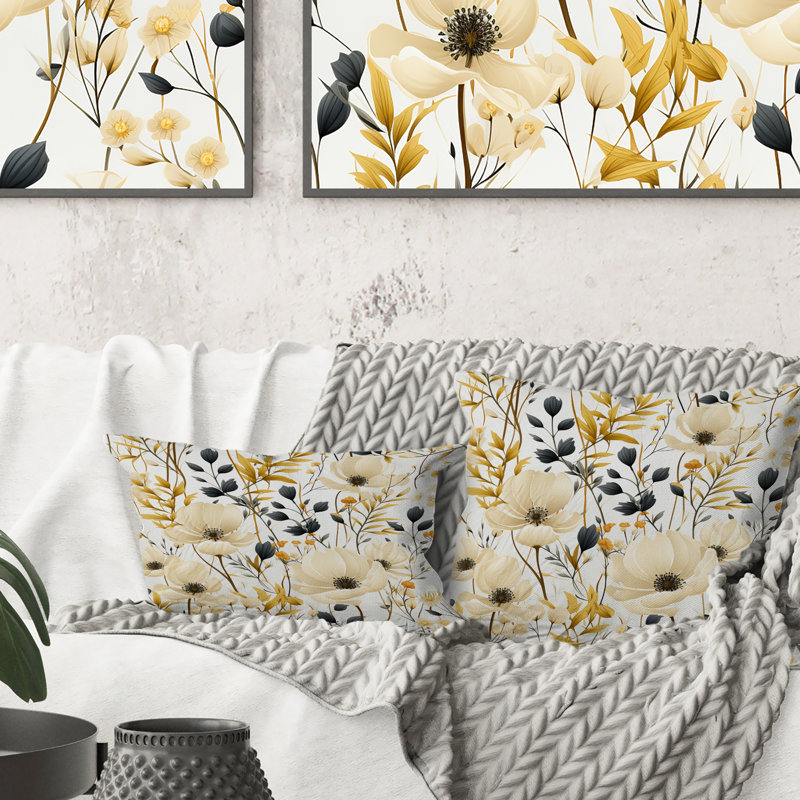 Coussin Minimalist Neutral White Botanics II - Floral, H 18 po x l 18 po