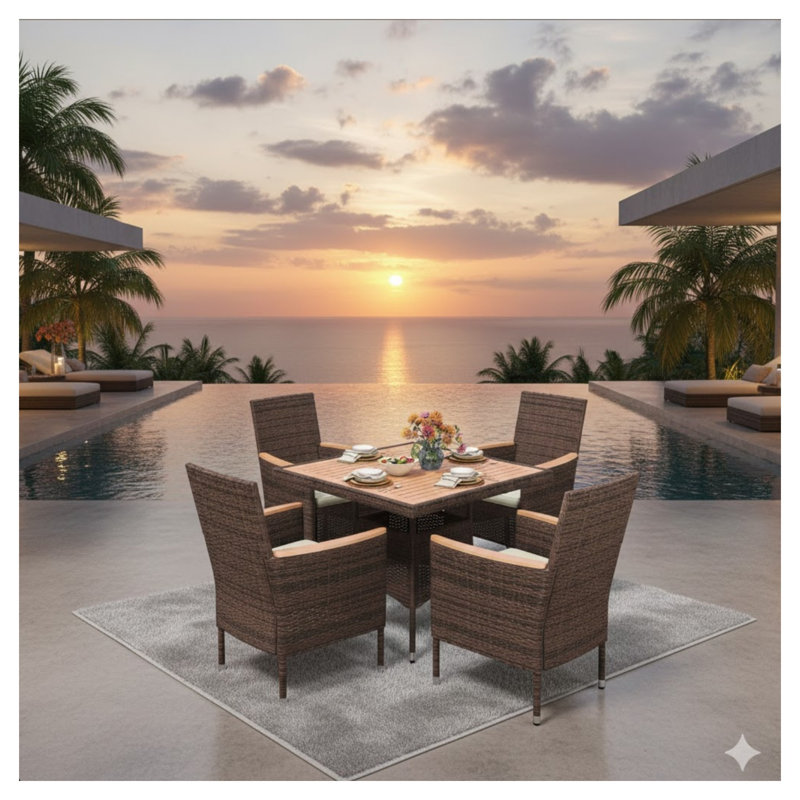 4-Piece All-Weather Brown Rattan Patio Dining Chair