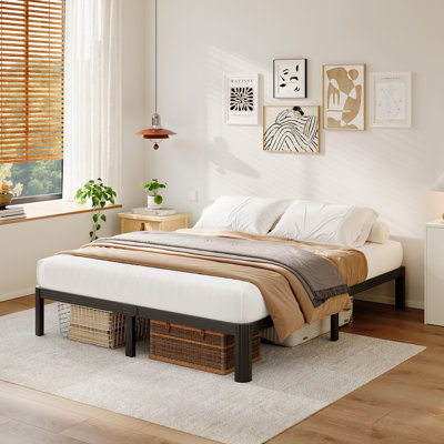 12 Inch High Heavy Duty Metal Platform Bed Frame with Steel Slats, Modern Low Profile Steel Bed Frame, No Box Spring Needed, Black