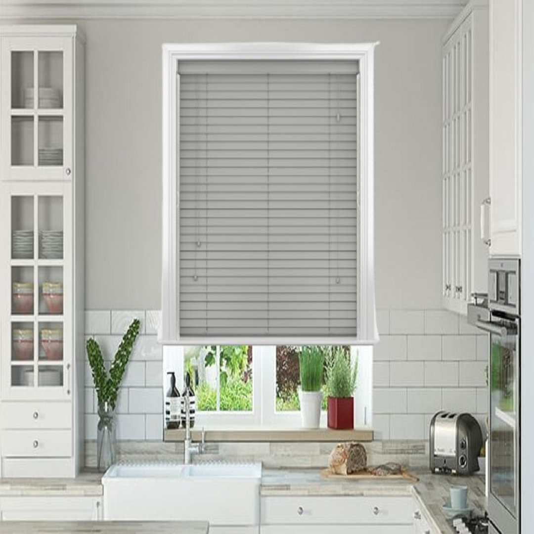 Modern PVC Faux Wood Venetian Window Blinds Moisture Resistant Corded Shades for Living Room Bedroom Kitchen