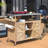 Natural Rolling Outdoor Kitchen Island, Solid Fir Wood Bar Cart with Stainless Steel Top-1839399503