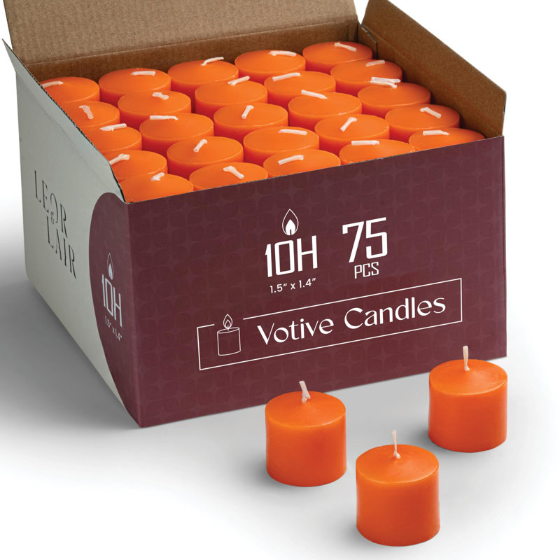 Bougies votives orange, paquet de 75, durée de combustion de 10 heures, sans parfum, Orange