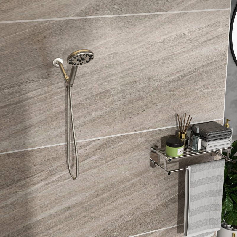 Douche à main en nickel brossé avec 7 fonctions - Tête de buse en gel de 4,7 po, tuyau en acier inoxydable de 59 po, support réglable pour une baignade de luxe en modes plaisir personnalisable