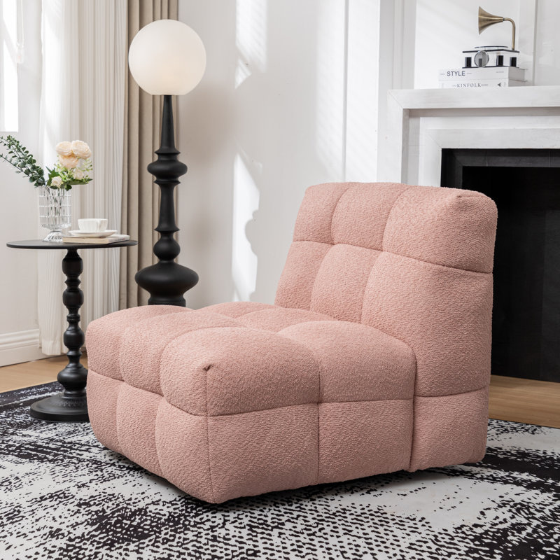 Avdul 28.5 Wide Armless Tufted Swivel Chair, Pink