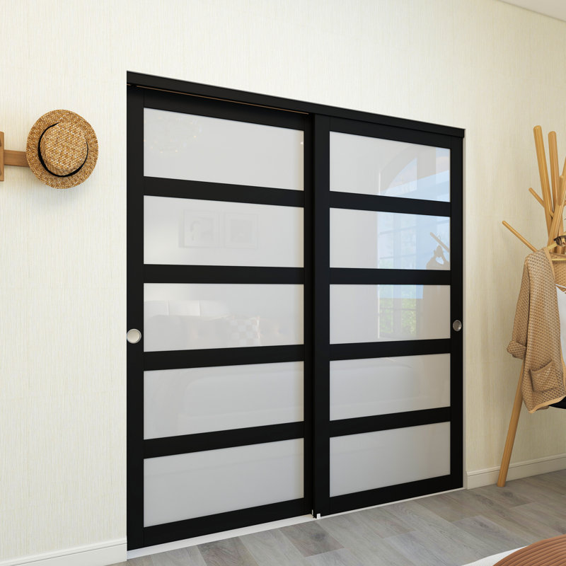 Ensemble de portes coulissantes 72 po x 80 po en vinyle peint 5 pièces, 72 po x 80 po, Noir