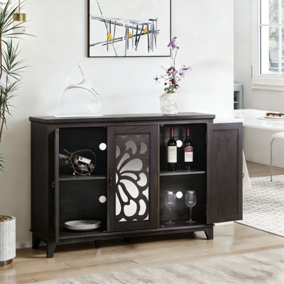 49.33" x 15.55" spacious size countertop Sideboard with 3 mirrored doors adjustable shelves buffet cabinet, storage cabinet for living room, bedroom, dinning room, kitchen, hallway closet brown color