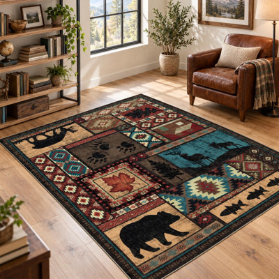 5' x 7' Rustic Cabin Washable Area Rug with Non Slip Backing