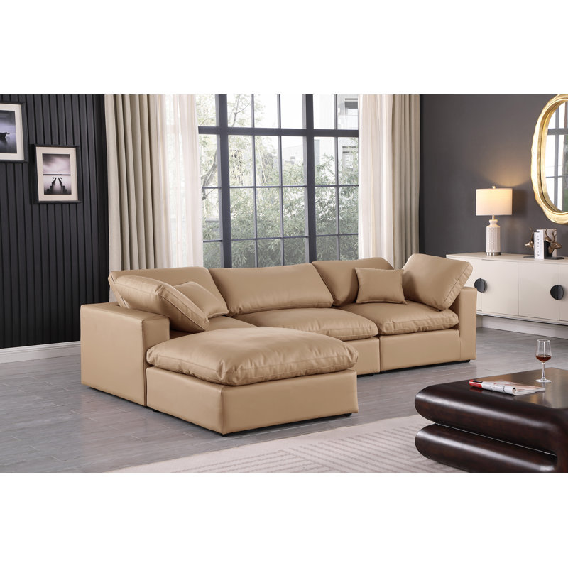 Canapé modulaire réversible de 120 po en similicuir de large avec repose-pieds, Cuir brun clair végétalien