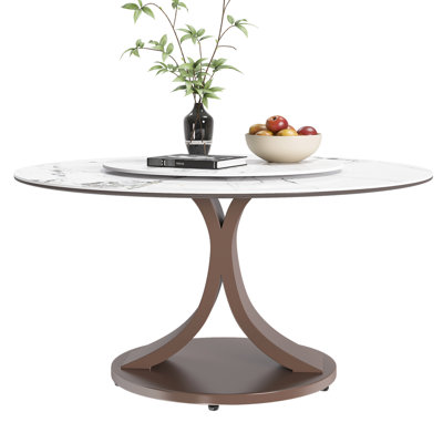 53" Round Sintered Stone Dining Table With 31.5-inch Lazy , Scratch & Heat , Rounded Edges, 800 Industrial Base, Luxury Modern American 360° Rotating Heat- Stone, Style, Seats 8 - 10, Base