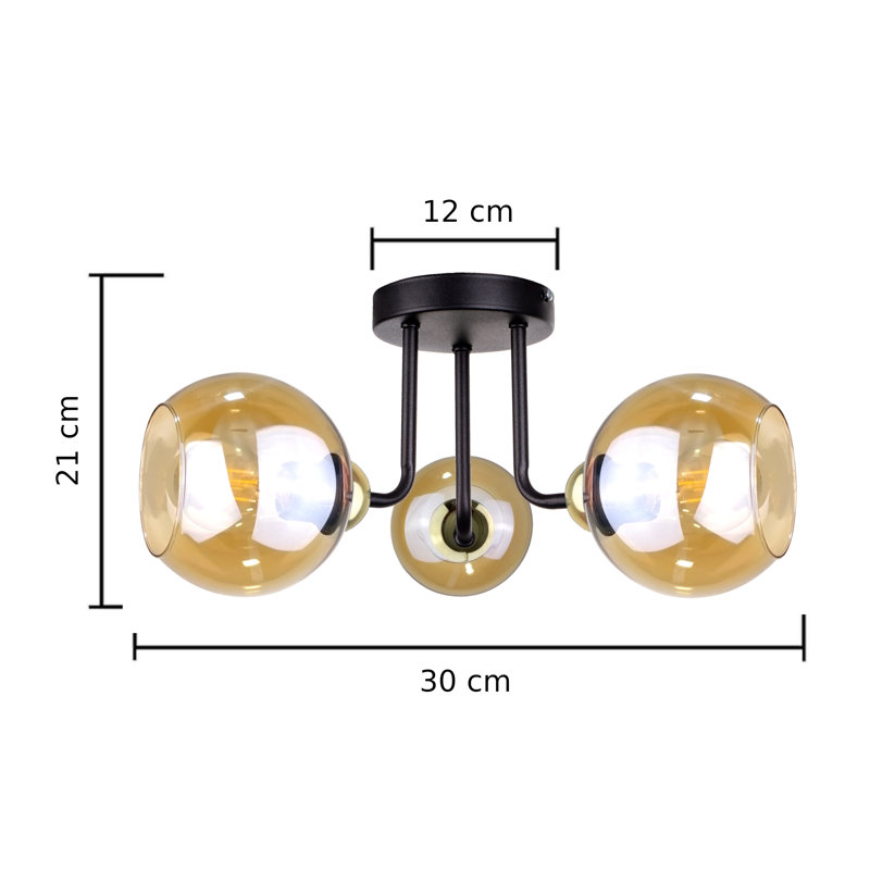 Glass Semi Flush Mount, Black/Gold
