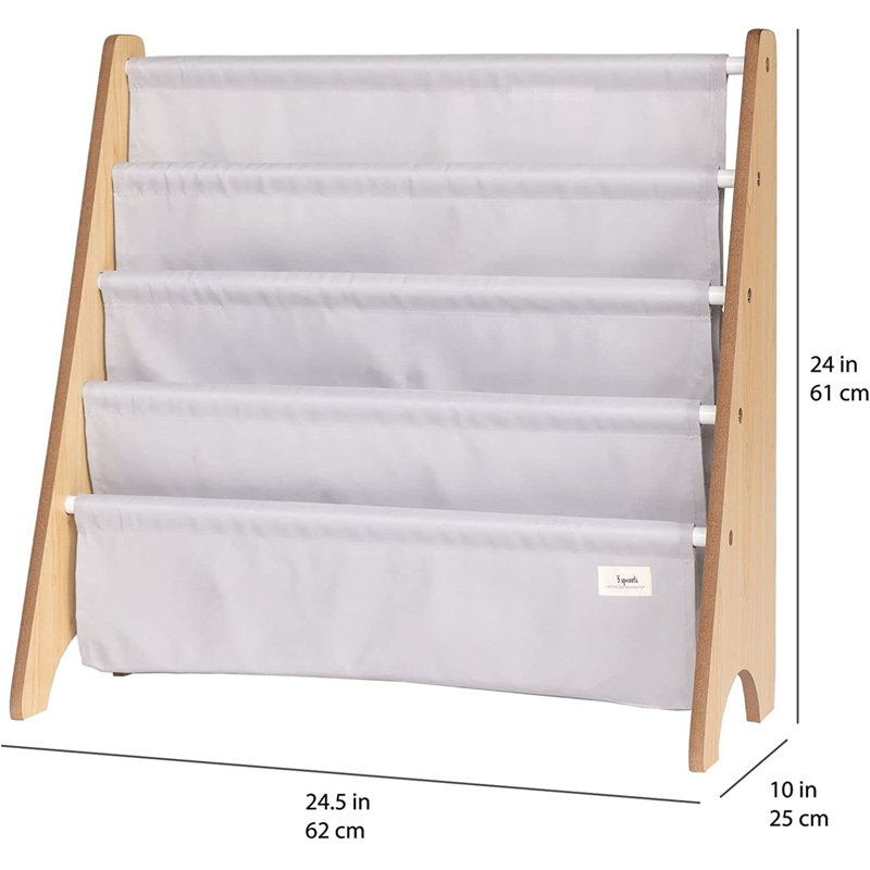 Light Gray Recycled Fabric Kids Book Rack with Wooden Frame