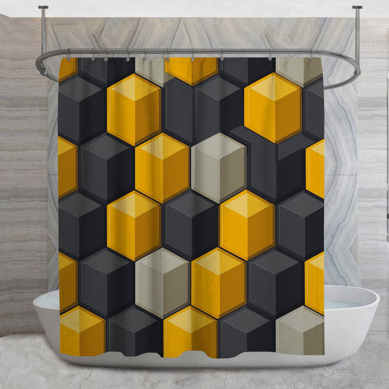 Rideau de douche Hexagons - Décoration de salle de bain géométrique moderne, H 93 po x l 70 po