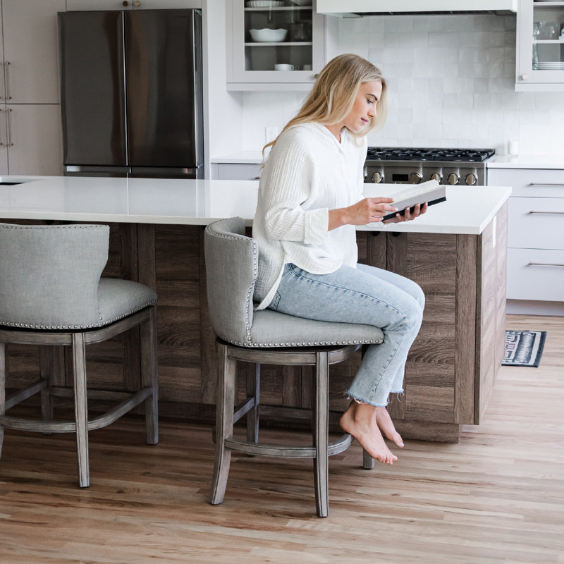 Maven Lane Hugo Stool with Fabric Upholstery, Bar Stool (31" Seat Height), Reclaimed Oak