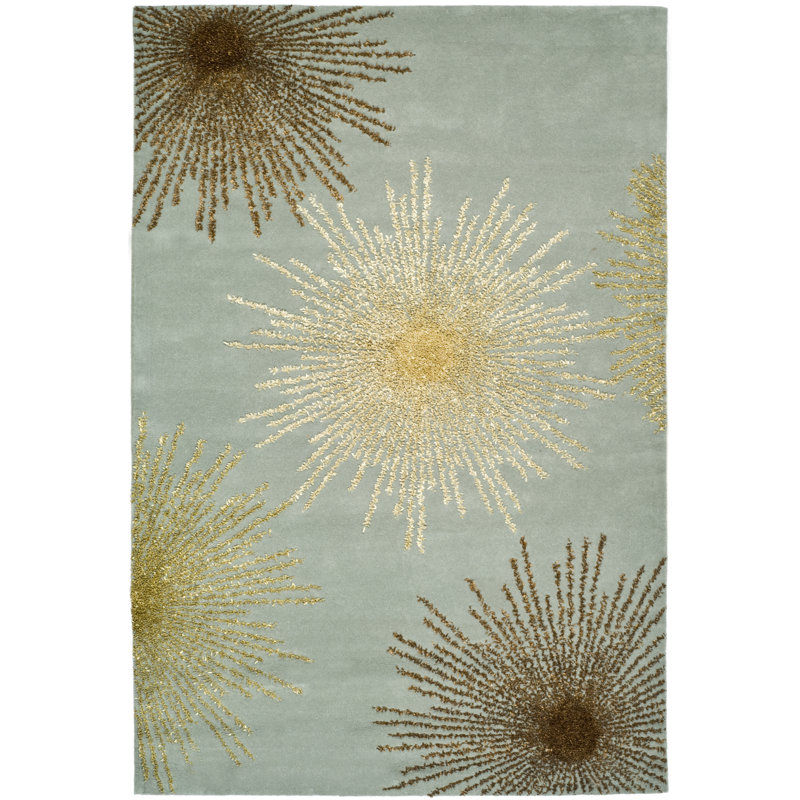 Tapis bleu à motif abstrait touffeté à la main Amberjack, Rectangle 9 pi 6 po x 13 pi 6 po