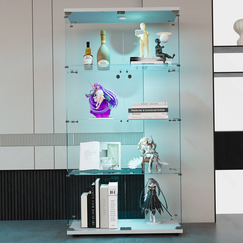Vitrine à deux portes avec 4 lumières DEL et porte vitrée