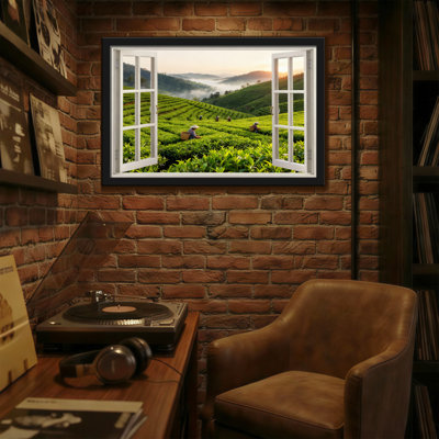 Landscape & Nature Tea Plantation Sunrise Farmers Landscape Window View Green Hills