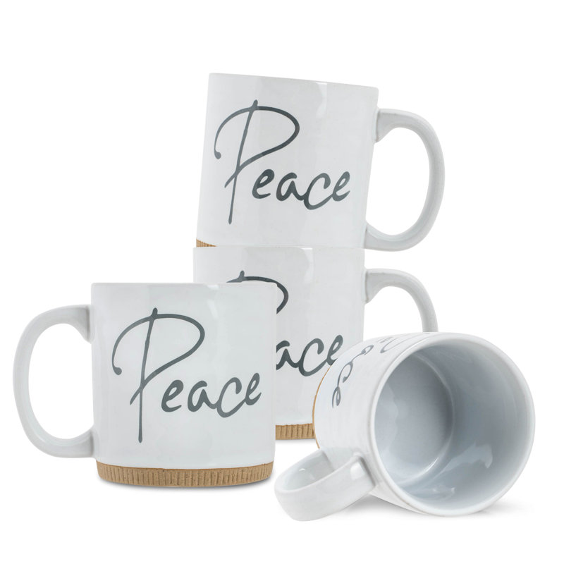 Paquet de 4 tasses en céramique à fond blanc Peace