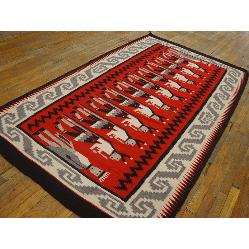 Antique Zapotec Small Scatter Size Wool Coral Rug