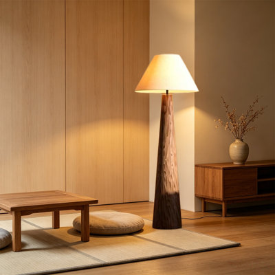 Beige-blanc + lin brun + lampes sur pied de forme libre en bois massif