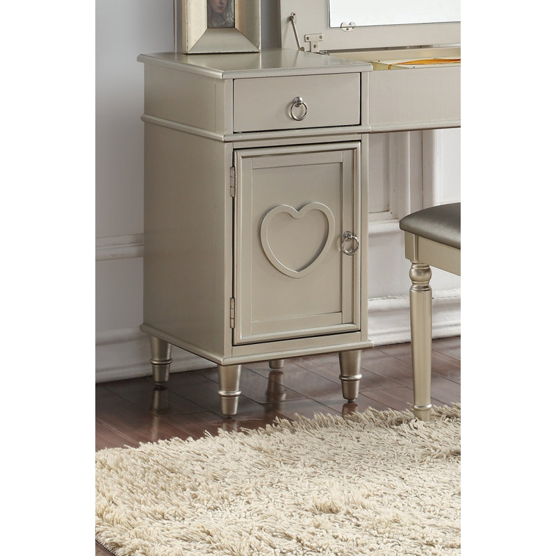 Ensemble de meuble-lavabo de chambre à coucher avec tabouret à tiroirs ouverts, Argent argent