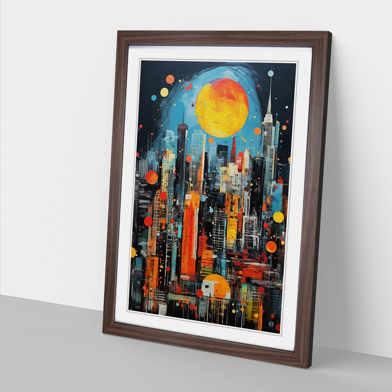 Skyline Neo-Plasticism - Single Picture Frame Print on Wood, Walnut, 64cm H x 46cm W x 2cm D