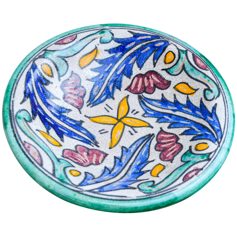 Assiette décorative en céramique bleue / jaune / rouge