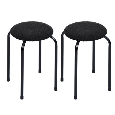 Stackable Stools Set Of 2,Padded Stool With Metal Legs(Black)
