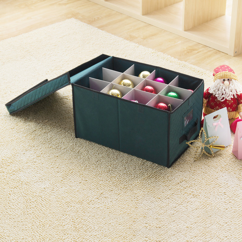 Ornament Storage Box - Flip Top Organizer Cube With 24 Individual Compartments and Dividers - For Christmas Bulbs and Decorations by Elf Stor