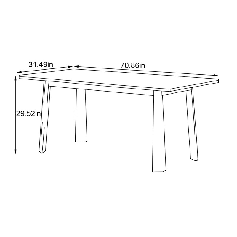 Table rectangulaire rectangulaire en bois massif, H 29,52 po x L 70,86 po x l 31,49 po