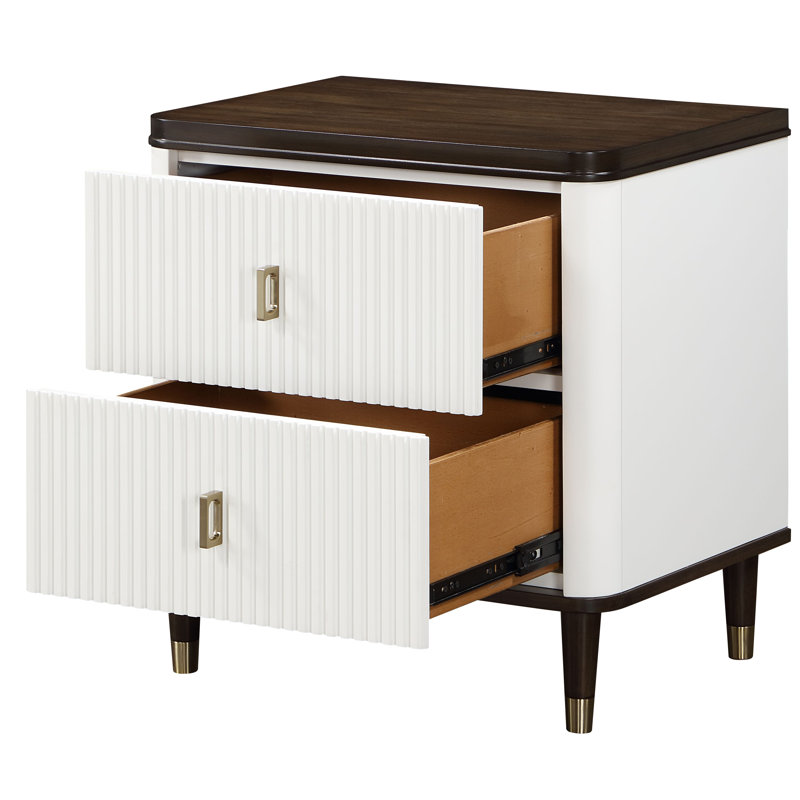 Dzianis 2-Drawer Nightstand in White and Walnut