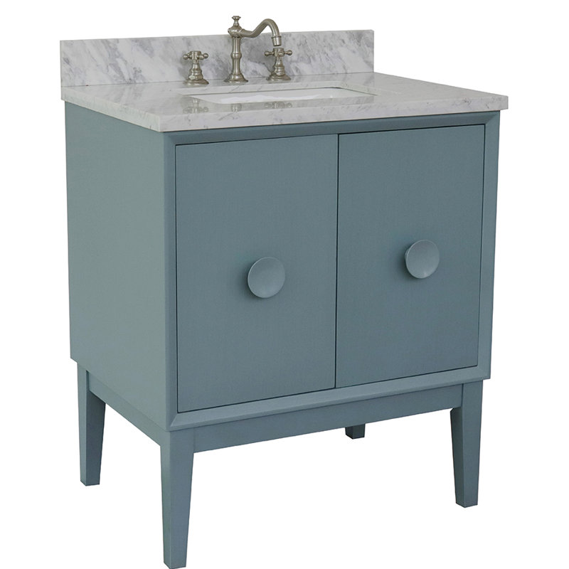 Ensemble de meuble-lavabo simple 31 po Crumley, Bleu aqua / blanc Carrara