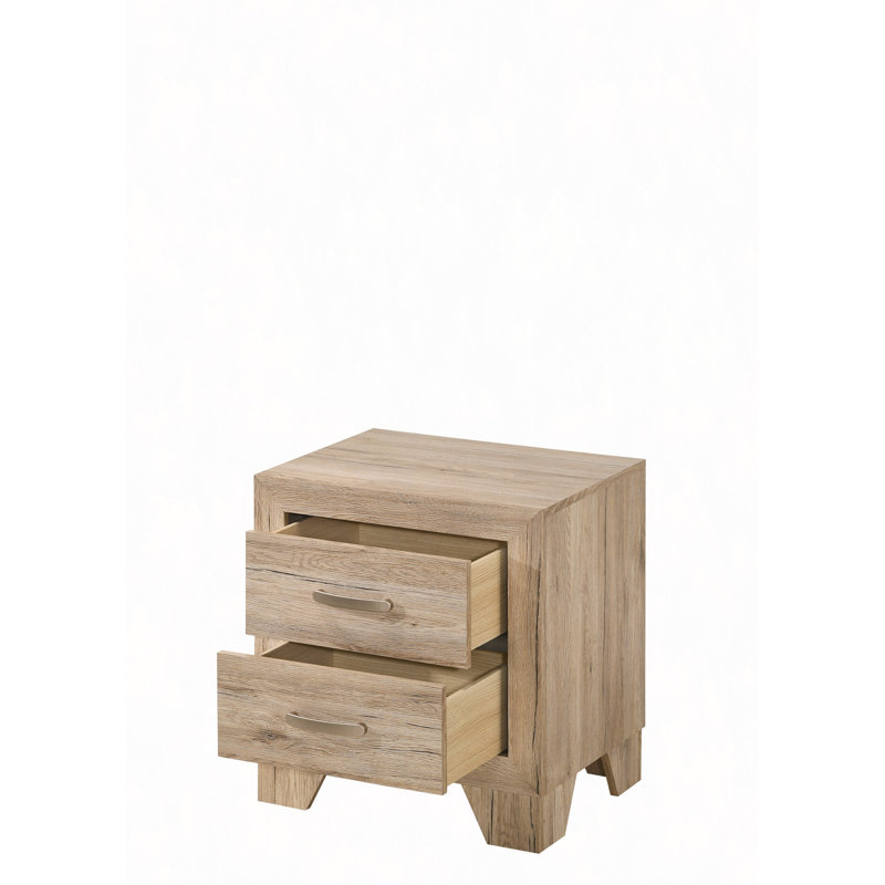Natural-Finished Nightstand, 2 Spacious Drawers With Kenlin Glides & English Dovetails, Sleek Metal Handles & Tapered Legs For Modern Elegance