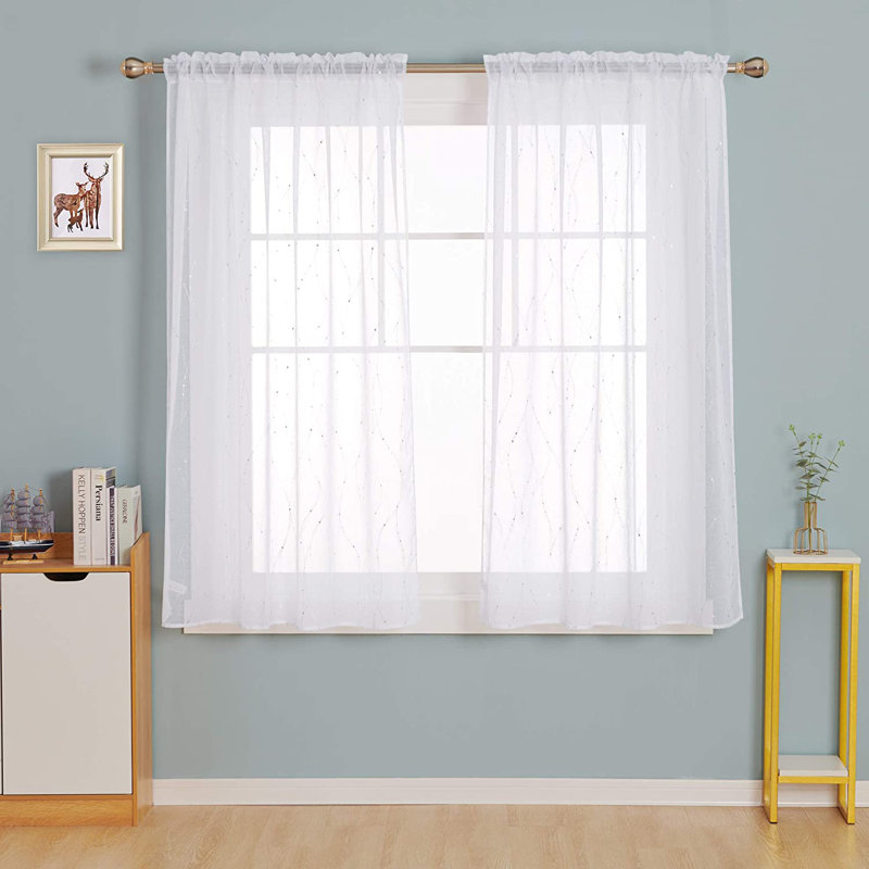 Sheer Curtain Pair, Black, 52" W x 108" L