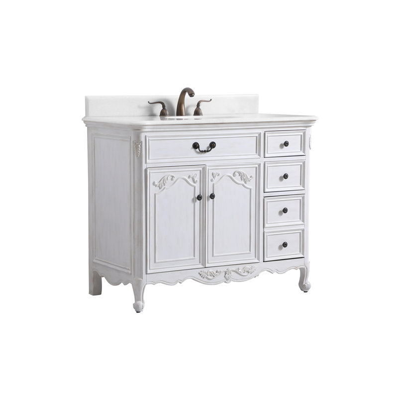 Ensemble de meuble-lavabo simple 42 po Angelique, Blanc antique, Blanc pur