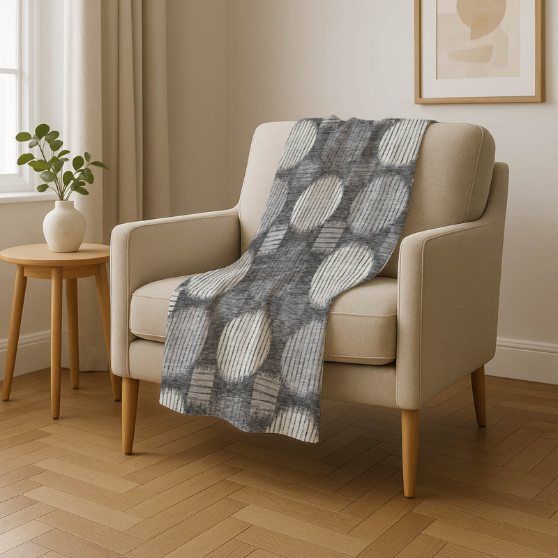 Addison Machine Washable Sherpa ASB900 Geometric Throw Blanket, Charcoal