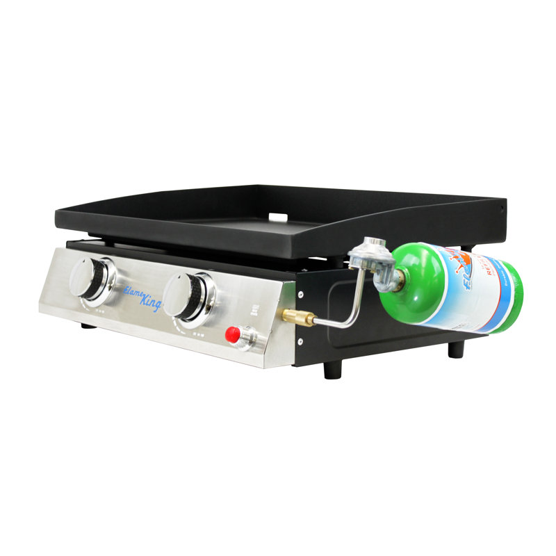 Station de cuisson en fonte pour table d'extérieur à 2 brûleurs au propane Flame King