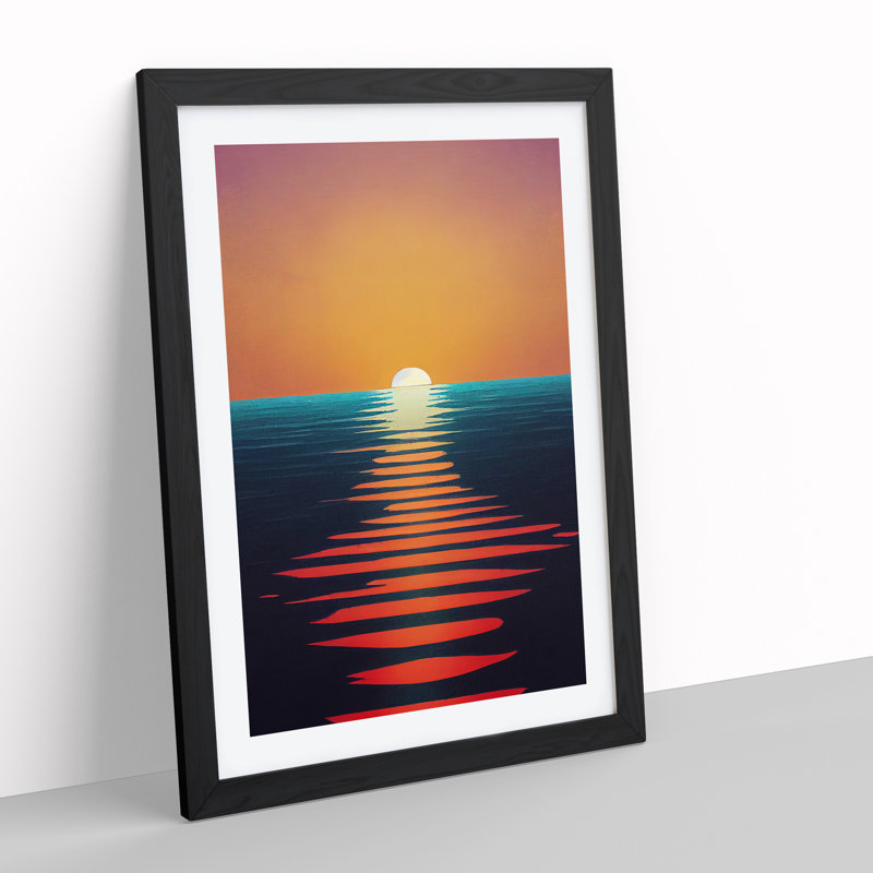 Overwhelming Ocean Sunset - Single Picture Frame Print, Black, 64cm H x 46cm W x 2cm D