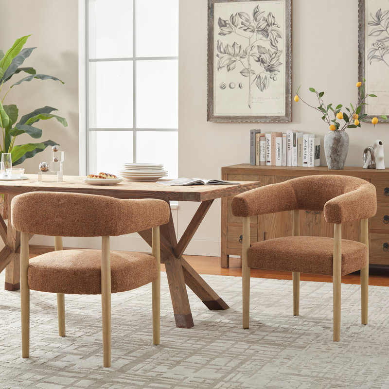 19.3" Seat Height Upholstered Side Dining Armchair with Solid Wood Legs, Orange