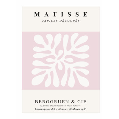 «Henri Matisse» abstrait, reproduction botanique rose tendre Mid-Century