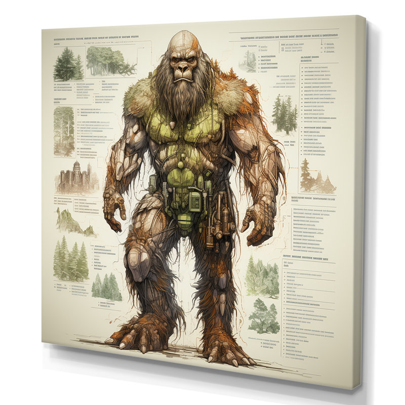 Schéma de dessin Bigfoot - Bigfoot Wall Art Living Room, Toile tendue, H 30 po x l 30 po x P 1 po